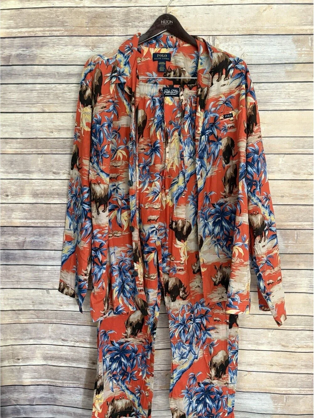 Polo Ralph Lauren Orange Floral & Rhino Graphic 2-Piece Lounge Pajama Set Large